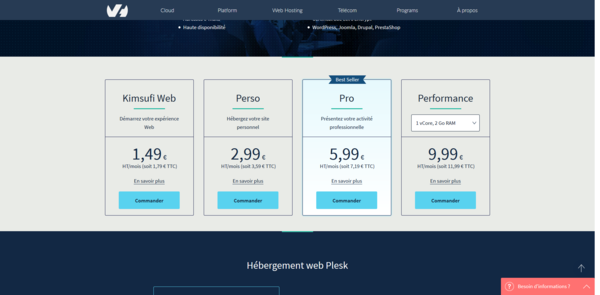 Visuel des offres mutualisées sur le site OVH